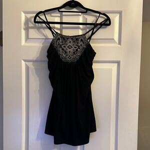 White House Black Market Black Camisole with Silver Embellishments